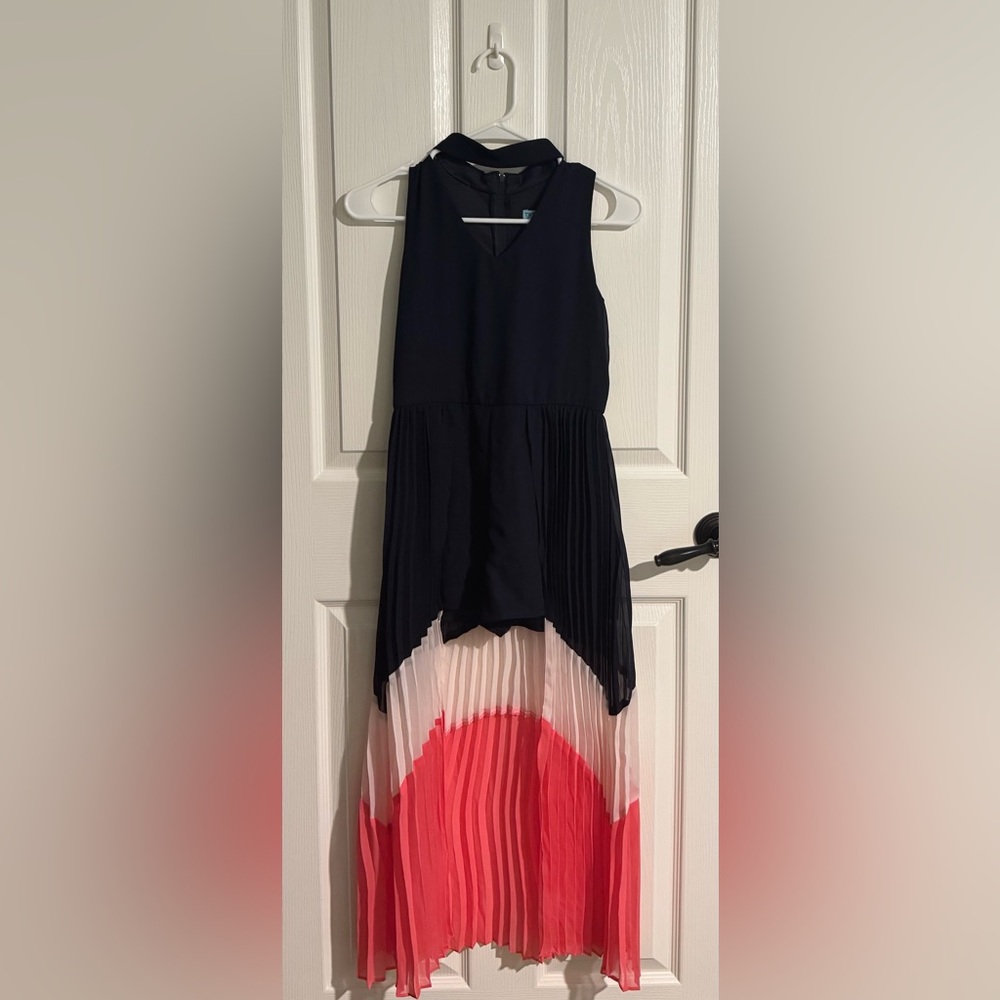 Tween Diva Navy and Pink Pleated Romper